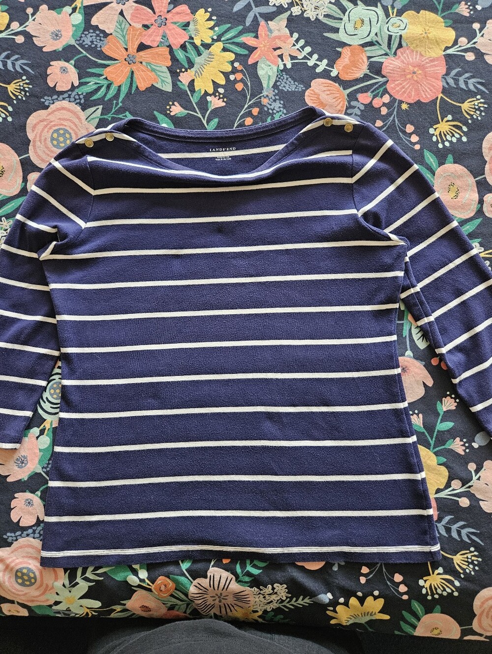 Lands' End Navy and White Stripe Top Size M